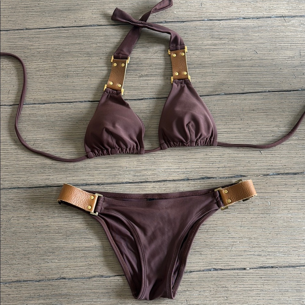Vix Brown w/leather Bikini